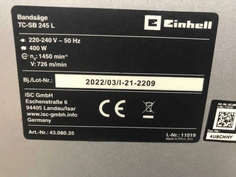 Стрічкова пила Einhell TC-SB 245 L : 400 Вт, 1450 об/хв, 726 м/хв. — фото 8