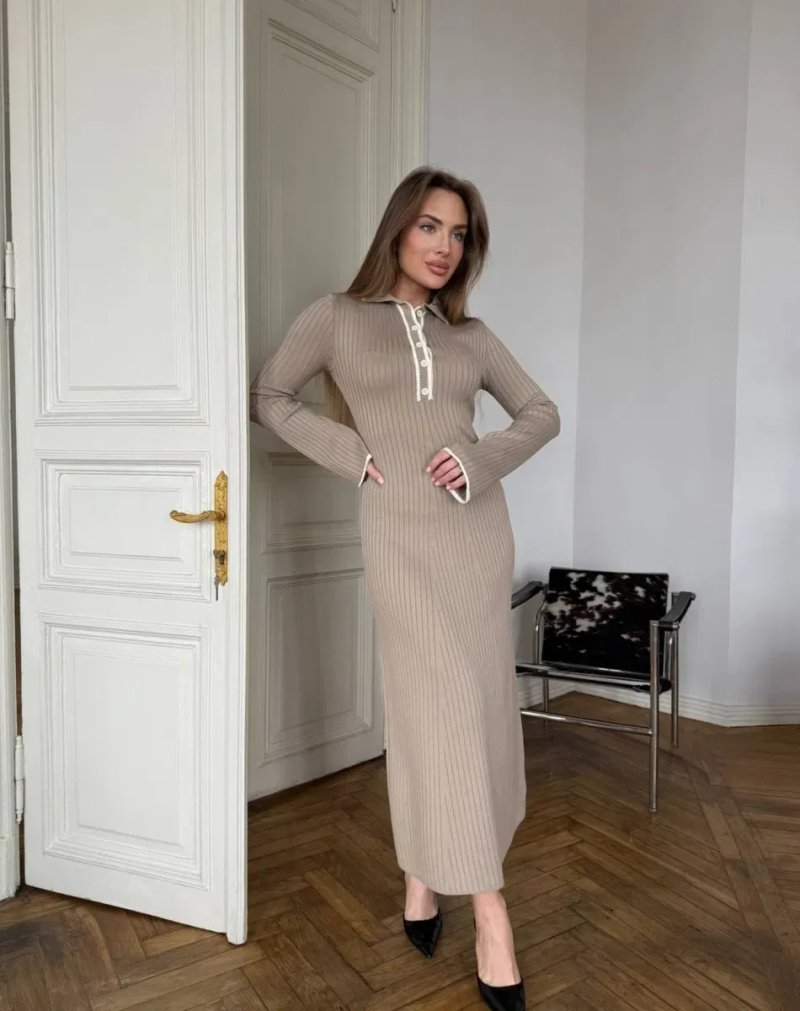 Сукня поло з довгим рукавом,весняна Polo,вязана,максі,весна,міді вязка — фото 2
