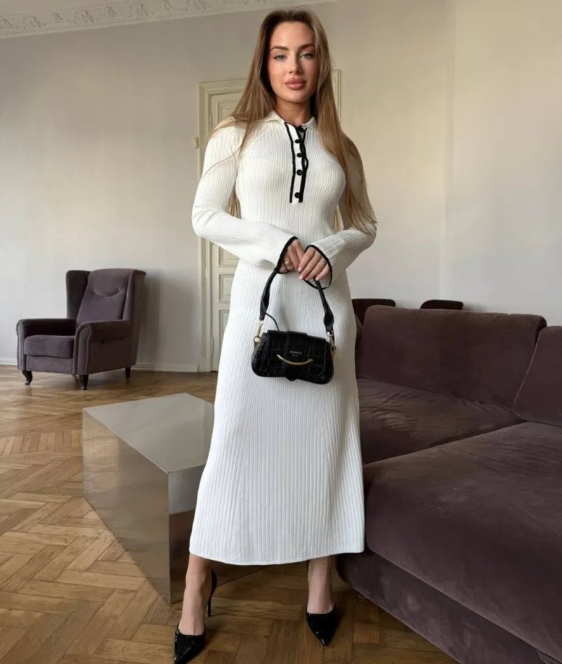 Сукня поло з довгим рукавом,весняна Polo,вязана,максі,весна,міді вязка — фото 4