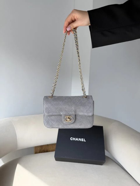 Сумка Chanel Mini Flap Bag замшева сіра