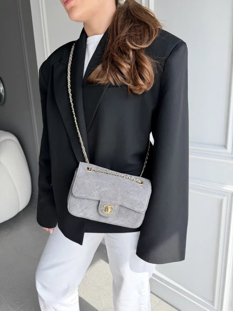 Сумка Chanel Mini Flap Bag замшева сіра — фото 7