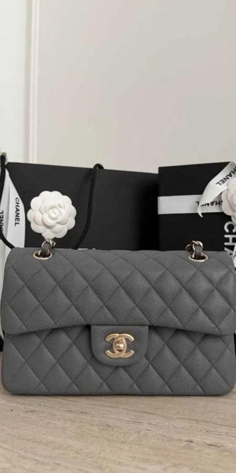 Сумка Chanel Шанель Сіра в ікрі HAAS на золоті