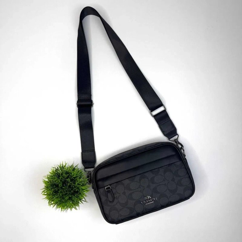 Сумка Coach чоловіча через плече, чорна, сіра, Коач месенджер, Коуч шкіряна черная, серая, мужская — фото 2