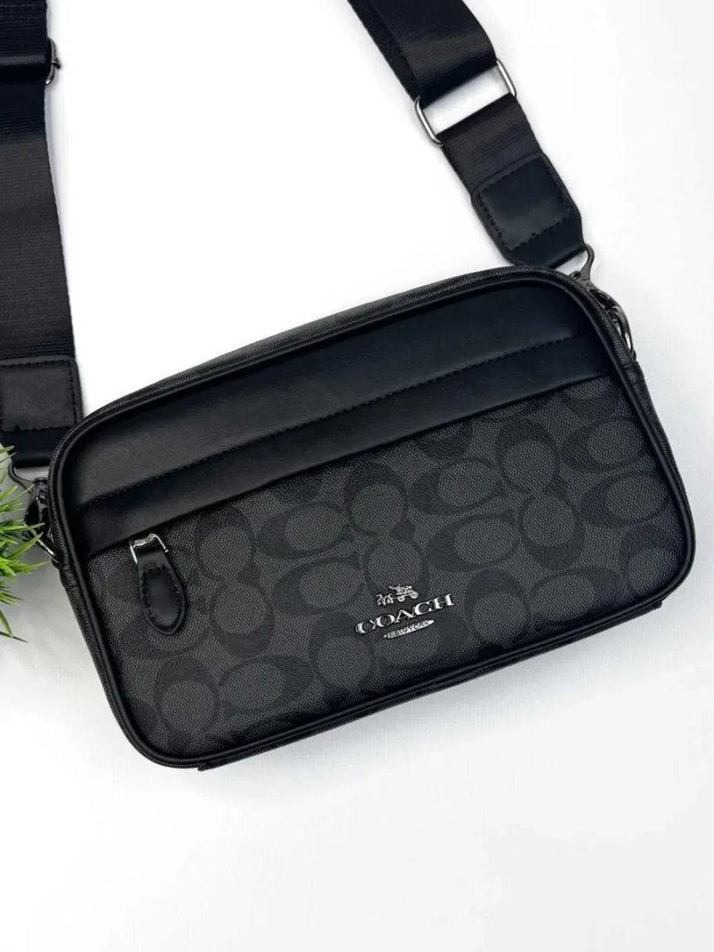Сумка Coach чоловіча через плече, чорна, сіра, Коач месенджер, Коуч шкіряна черная, серая, мужская — фото 3