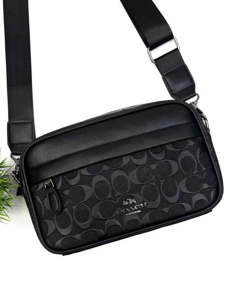 Сумка Coach чоловіча через плече, чорна, сіра, Коач месенджер, Коуч шкіряна черная, серая, мужская — фото 4