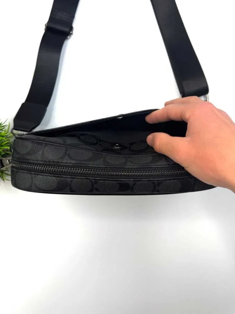 Сумка Coach чоловіча через плече, чорна, сіра, Коач месенджер, Коуч шкіряна черная, серая, мужская — фото 7
