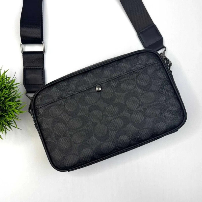 Сумка Coach чоловіча через плече, чорна, сіра, Коач месенджер, Коуч шкіряна черная, серая, мужская — фото 8