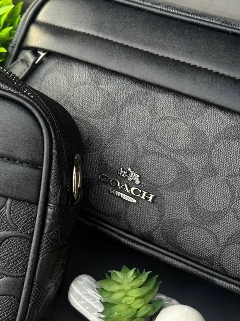 Сумка Coach мужская черная сумка Коач черная Коуч шкіряна чорна сіра | Месенджер чорний Коач чоловічий барсетка Coach кожаная сумка через плечо Коуч — фото 3