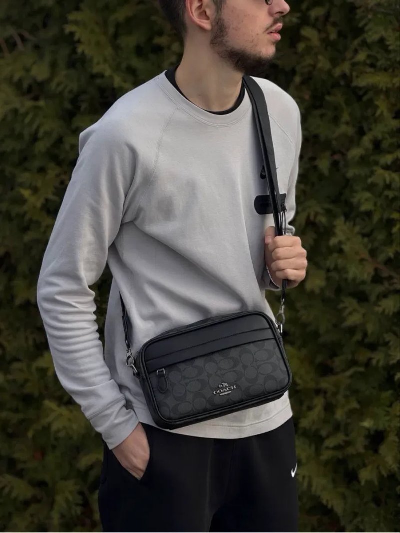 Сумка Coach мужская черная сумка коач черная коуч шкіряна чорна сіра | месенджер чорний Коач чоловічий барсетка Coach кожаная сумка через плечо Коуч — фото 7