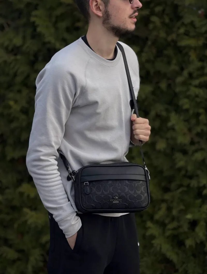 Сумка Coach мужская черная сумка коач черная коуч шкіряна чорна сіра | месенджер чорний Коач чоловічий барсетка Coach кожаная сумка через плечо Коуч — фото 8