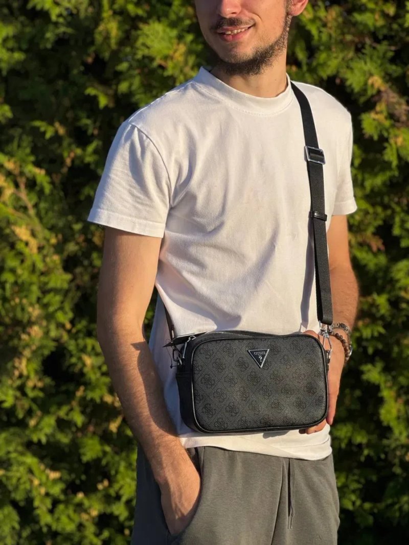 Сумка Guess Vezzola Smart чоловіча шкіряна барсетка Гесс Везола Смарт шкіряна барсетка коричнева | Сумка Гуес черная мужская кожаная барсетка Guess — фото 6