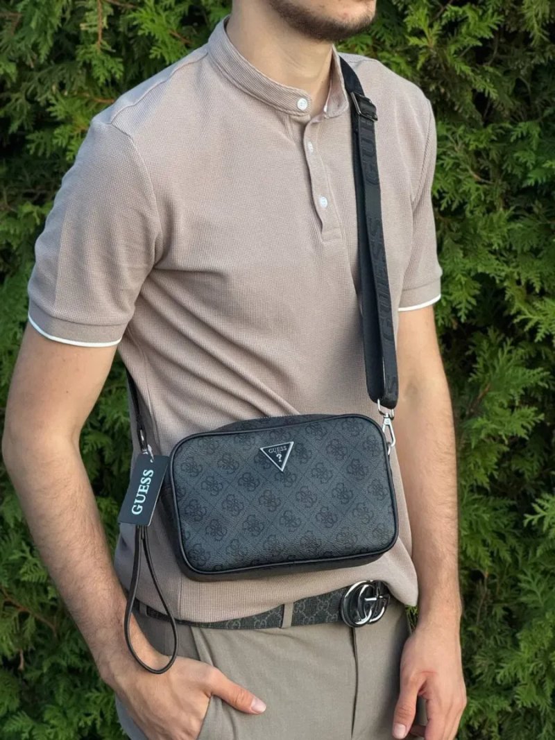 Сумка Guess Vezzola Smart чоловіча шкіряна чорна барсетка Гесс — фото 8