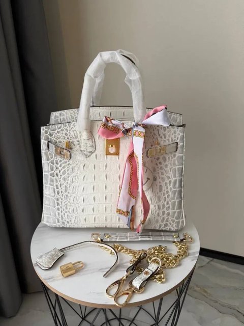 Сумка Hermes Birkin 30 крокодил біла, сіра, синя, жовта, блакитна