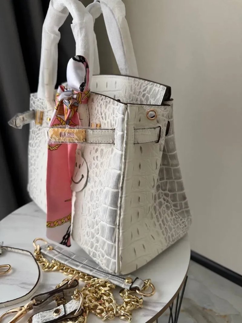 Сумка Hermes Birkin 30 крокодил біла, сіра, синя, жовта, блакитна — фото 2