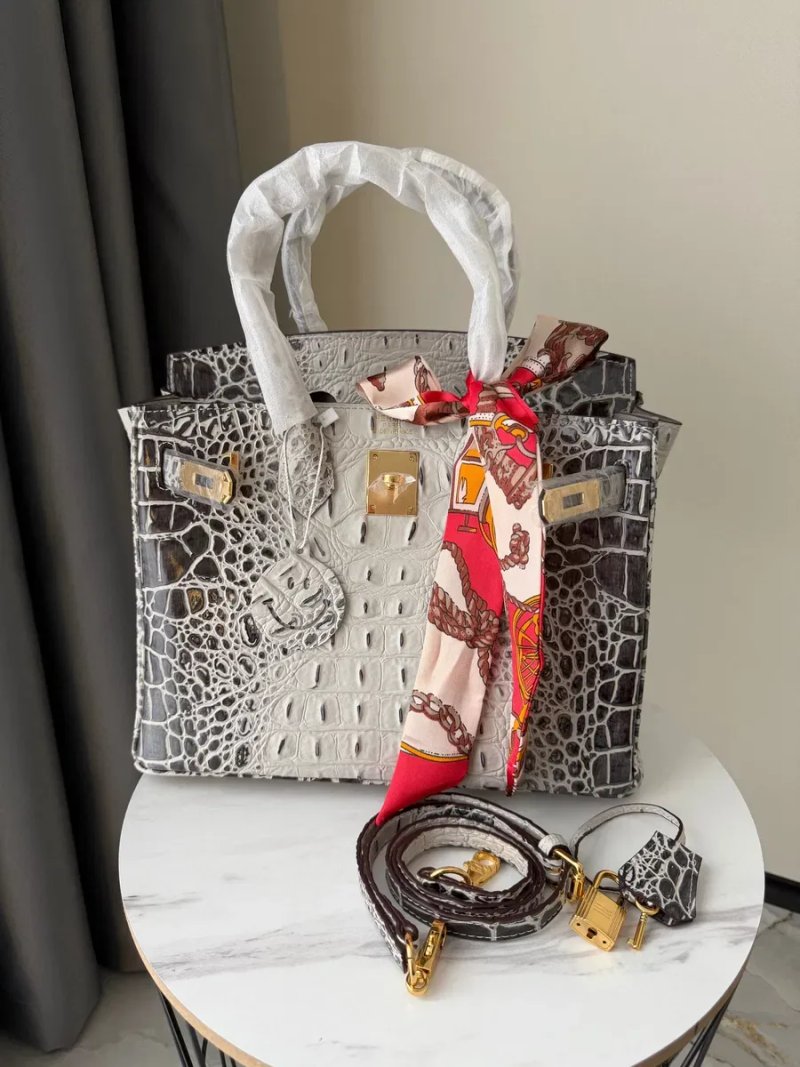 Сумка Hermes Birkin 30 крокодил біла, сіра, синя, жовта, блакитна — фото 3