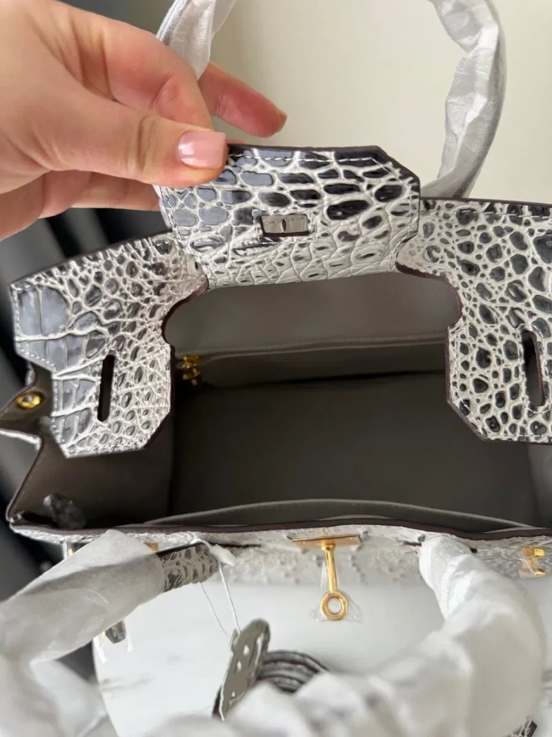 Сумка Hermes Birkin 30 крокодил біла, сіра, синя, жовта, блакитна — фото 4