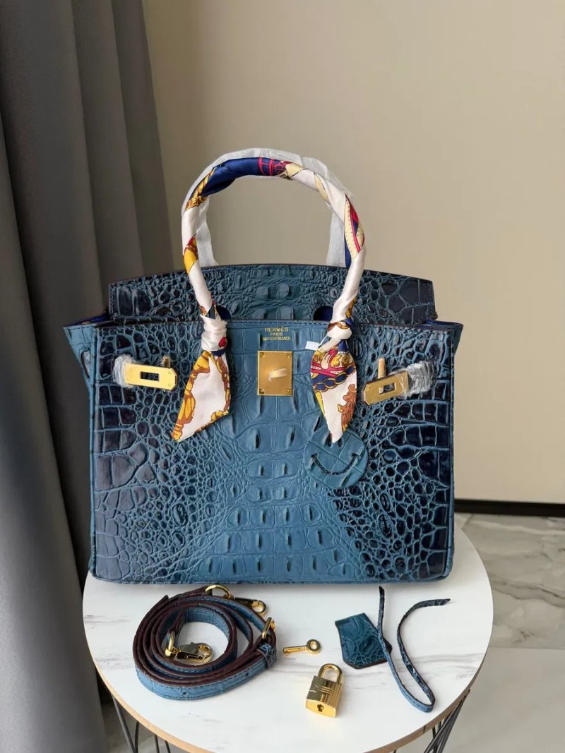 Сумка Hermes Birkin 30 крокодил біла, сіра, синя, жовта, блакитна — фото 5