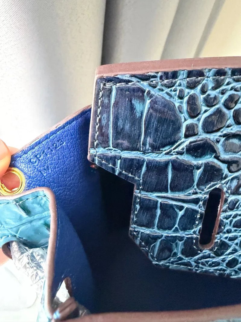 Сумка Hermes Birkin 30 крокодил біла, сіра, синя, жовта, блакитна — фото 6