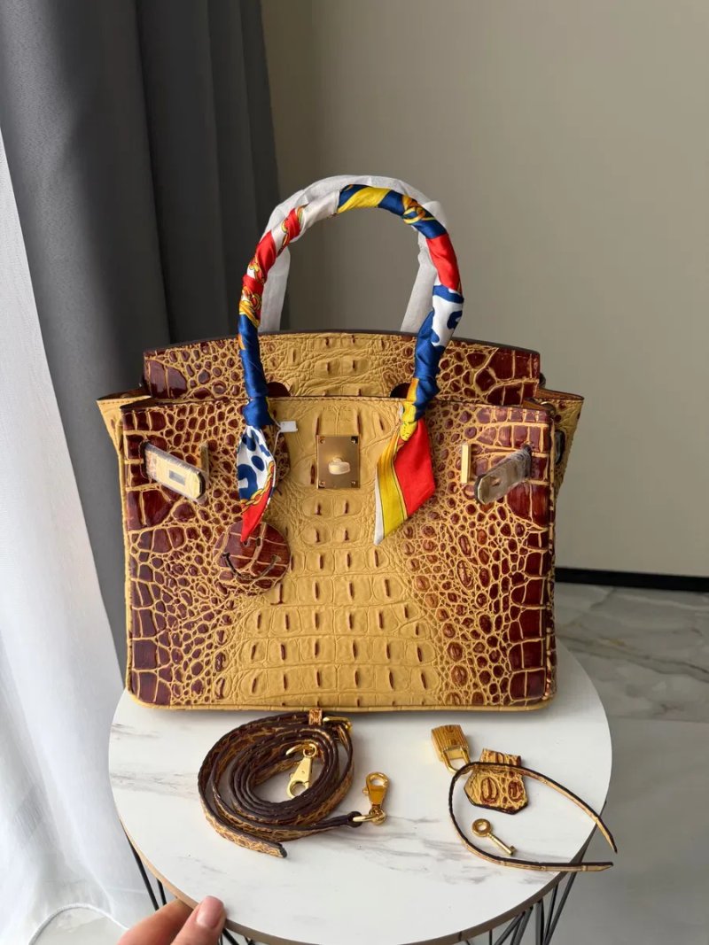 Сумка Hermes Birkin 30 крокодил біла, сіра, синя, жовта, блакитна — фото 7