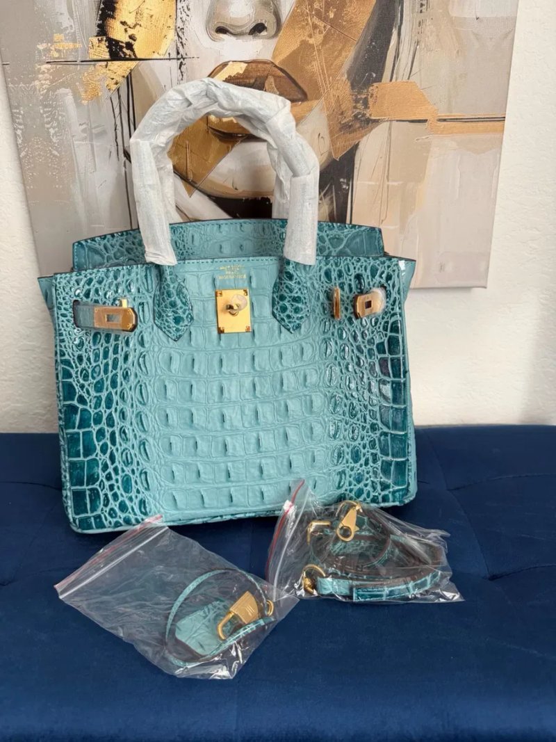 Сумка Hermes Birkin 30 крокодил біла, сіра, синя, жовта, блакитна — фото 8