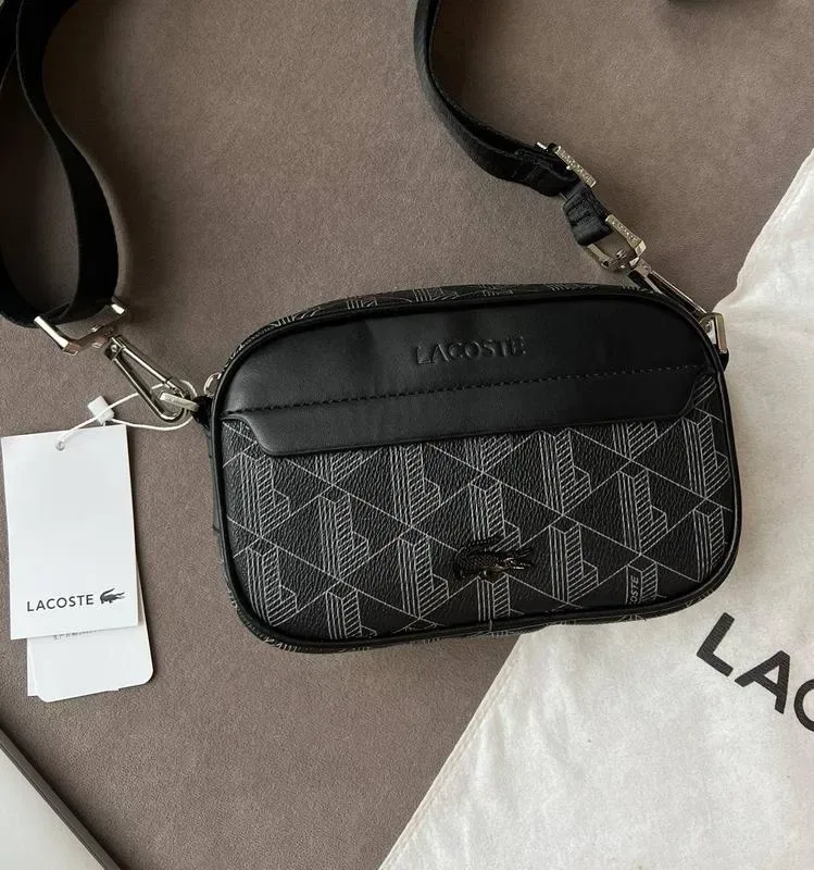 Сумка Lacoste барсетка Лакоста бананка монограма чорна через плече чоловіча сумка лакоста reporter bag — фото 2