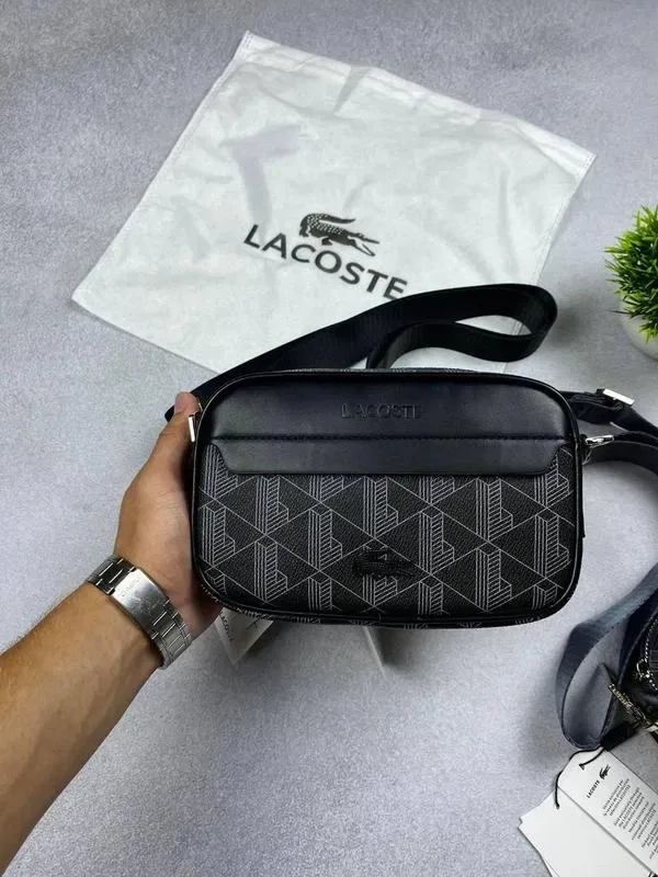 Сумка Lacoste барсетка Лакоста бананка монограма чорна через плече чоловіча сумка лакоста reporter bag — фото 3