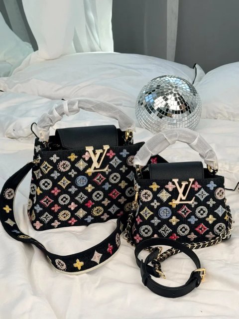 Сумка Louis Vuitton Capucines BB Black Multicolor Embroidered Monogram