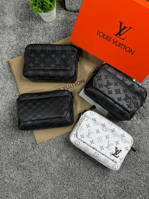 Сумка Louis Vuitton мужская черная сумка через плечо Луи Витон барсетка LV кожаная месенджер ЛВ белый | Сумка чоловіча шкіряна Луї Вітон чорна LV