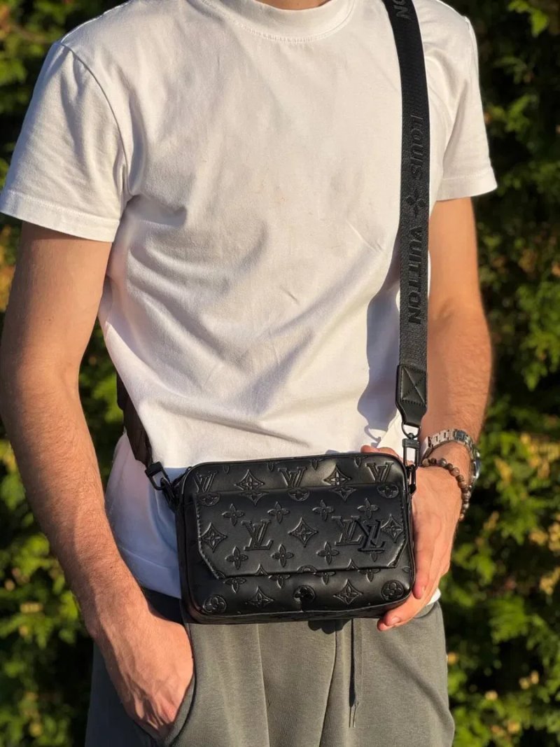 Сумка Louis Vuitton мужская черная сумка через плечо Луи Витон барсетка LV кожаная месенджер ЛВ белый | Сумка чоловіча шкіряна Луї Вітон чорна LV — фото 8
