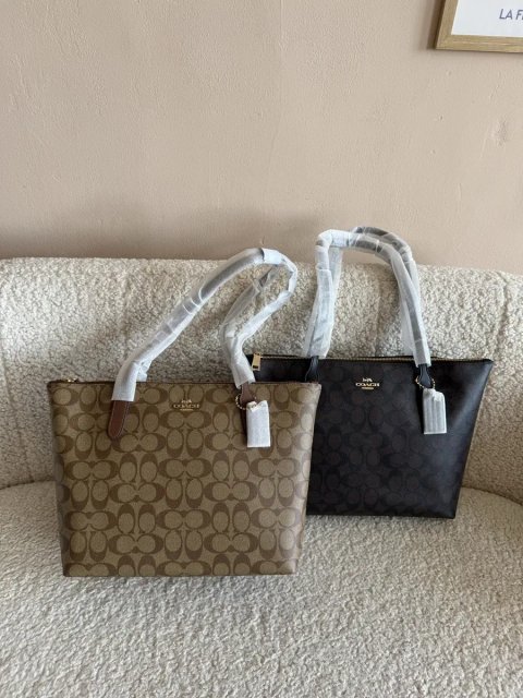 Сумка шопер Coach Zip Tote бежева/коричнева