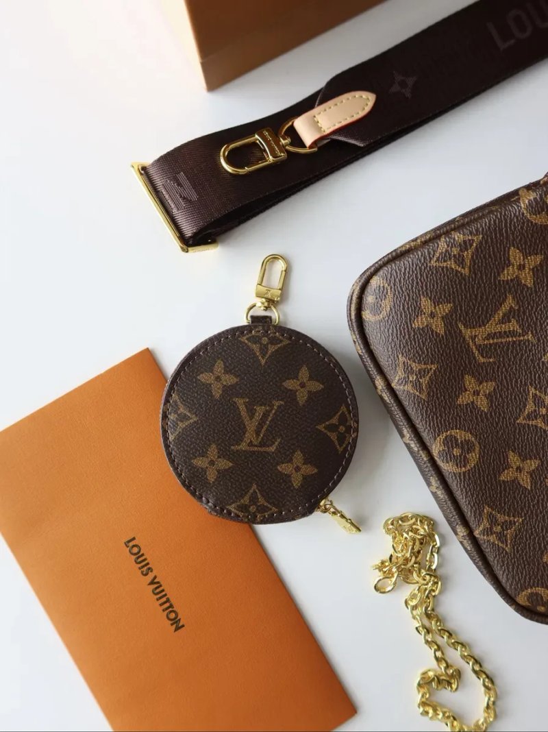 Сумка жіноча 3в1 Louis Vuitton Multi Pochette Brown луи витон шкіра натуральна шкіра сумочка коричнева мультипошет клатч гаманець ремінь тріо — фото 2