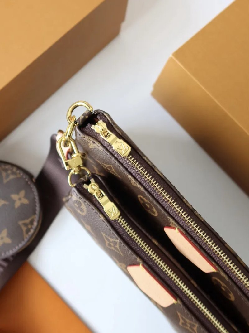 Сумка жіноча 3в1 Louis Vuitton Multi Pochette Brown луи витон шкіра натуральна шкіра сумочка коричнева мультипошет клатч гаманець ремінь тріо — фото 6