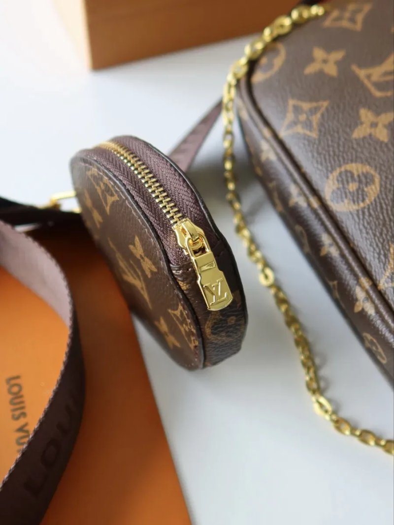 Сумка жіноча 3в1 Louis Vuitton Multi Pochette Brown луи витон шкіра натуральна шкіра сумочка коричнева мультипошет клатч гаманець ремінь тріо — фото 7