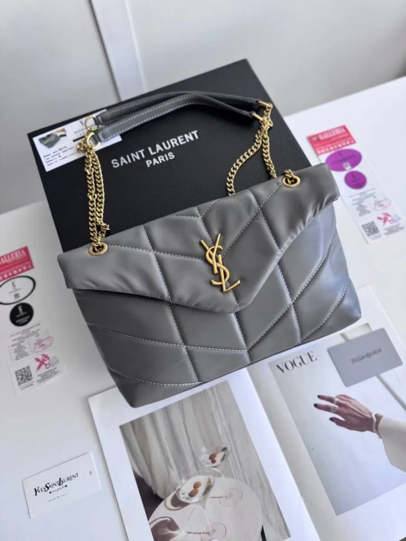 Сумка жіноча натуральна шкіра шкіряна сіра чорна Yves Saint Laurent LouLou Puffer YSL лоран женская сумочка — фото 2