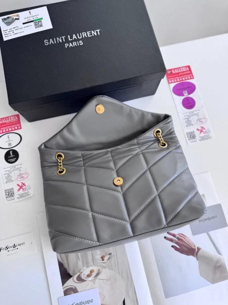 Сумка жіноча натуральна шкіра шкіряна сіра чорна Yves Saint Laurent LouLou Puffer YSL лоран женская сумочка — фото 5
