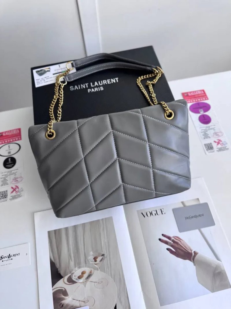 Сумка жіноча натуральна шкіра шкіряна сіра чорна Yves Saint Laurent LouLou Puffer YSL лоран женская сумочка — фото 7