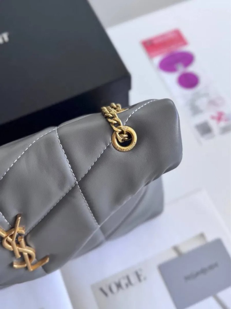 Сумка жіноча натуральна шкіра шкіряна сіра чорна Yves Saint Laurent LouLou Puffer YSL лоран женская сумочка — фото 8