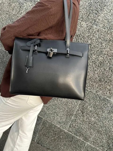 Сумочка  hermes шкіряна  стильна нова жіноча сумка шопер  а4 шоколад чорна шкіра замша
