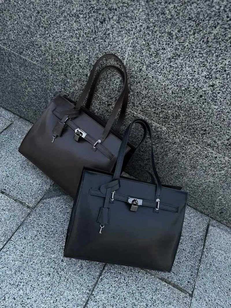 Сумочка  hermes шкіряна  стильна нова жіноча сумка шопер  а4 шоколад чорна шкіра замша — фото 7