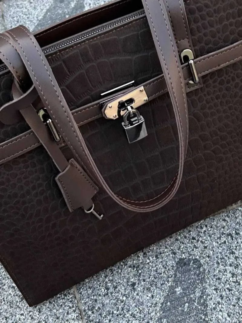 Сумочка  hermes шкіряна  стильна нова жіноча сумка шопер  а4 шоколад чорна шкіра замша — фото 8