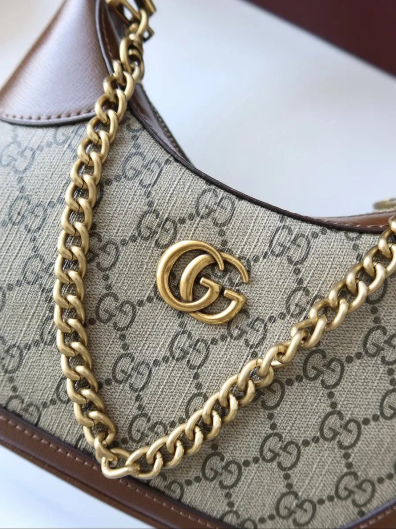 Сумочка жіноча шкіряна Gucci Aphrodite Small Shoulder Bag Ophidia коричнева натуральна шкіра сумка женская гуччи GG тренд — фото 2