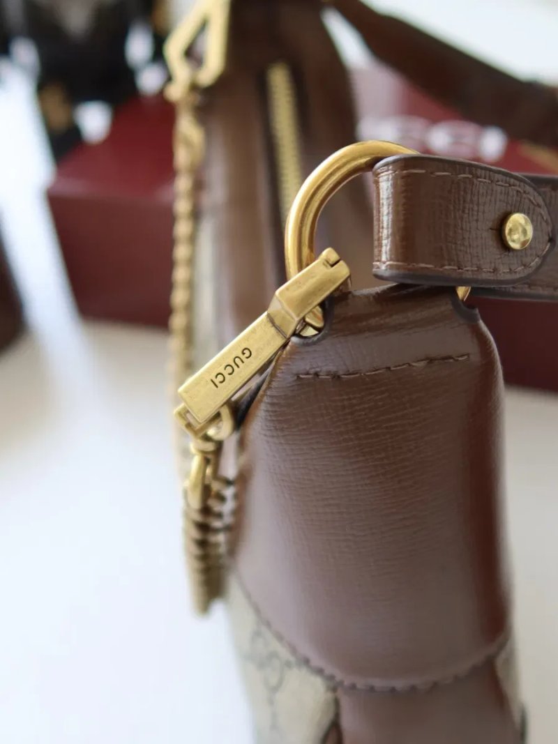 Сумочка жіноча шкіряна Gucci Aphrodite Small Shoulder Bag Ophidia коричнева натуральна шкіра сумка женская гуччи GG тренд — фото 5