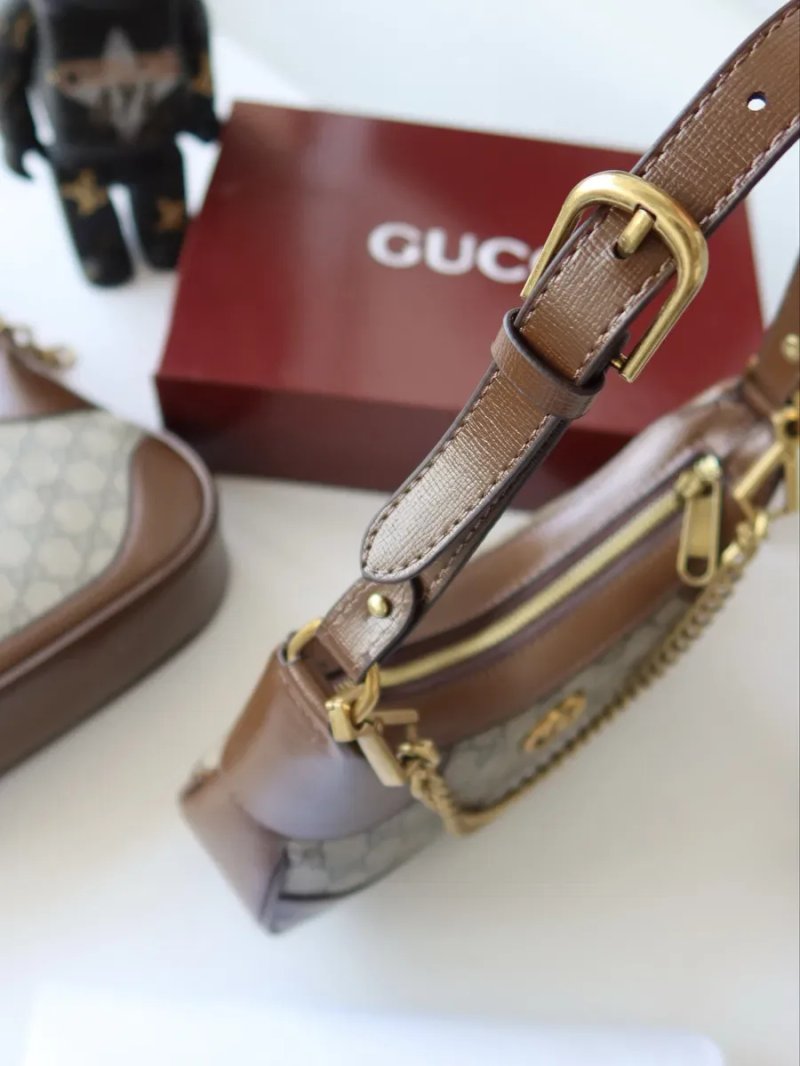 Сумочка жіноча шкіряна Gucci Aphrodite Small Shoulder Bag Ophidia коричнева натуральна шкіра сумка женская гуччи GG тренд — фото 6