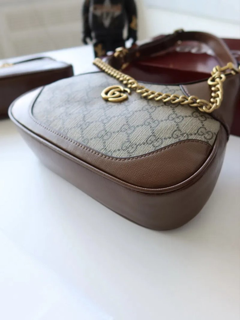 Сумочка жіноча шкіряна Gucci Aphrodite Small Shoulder Bag Ophidia коричнева натуральна шкіра сумка женская гуччи GG тренд — фото 8