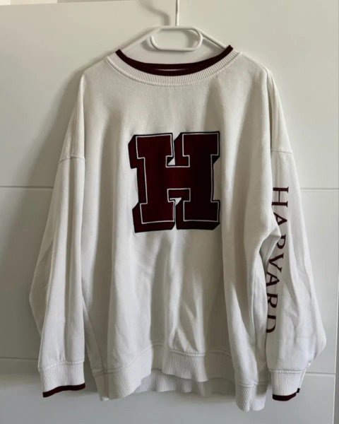 Світшот флісовий H&M Divided білий оверсайз бавовна з надписом Harvard