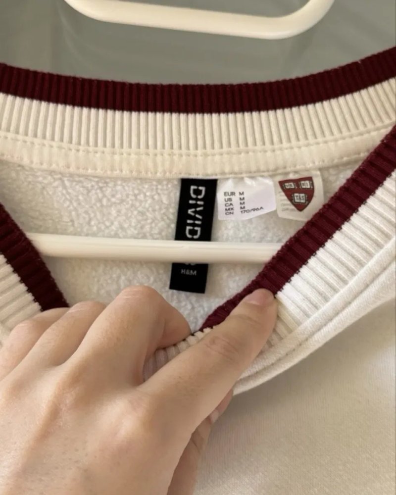 Світшот флісовий H&M Divided білий оверсайз бавовна з надписом Harvard — фото 3