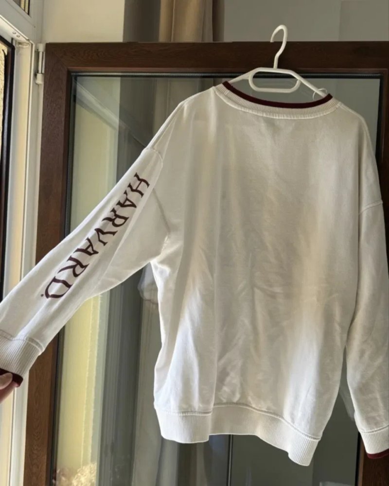 Світшот флісовий H&M Divided білий оверсайз бавовна з надписом Harvard — фото 4