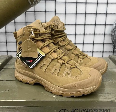 Тактические ботинки Salomon Quest 4D GTX Forces 2 Coyote Gore-Tex | Военные берцы Саломон | Трекинговые ботинки
