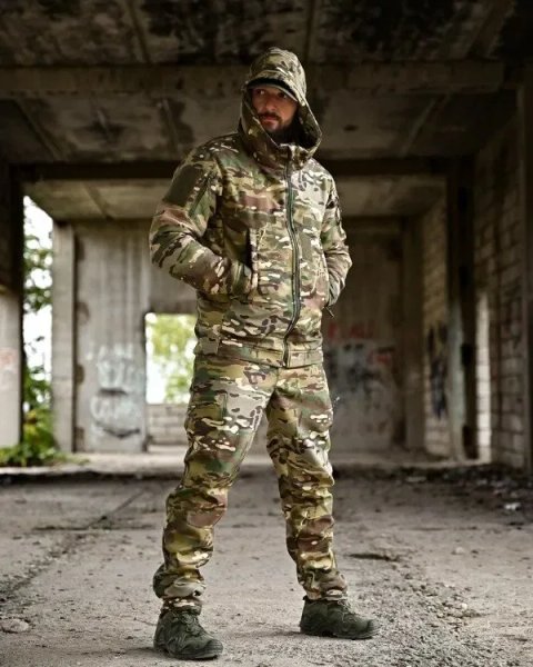 Тактический костюм OMEGA Мультикам демисезонный на флисе , Softshell Рипстоп , Военная форма