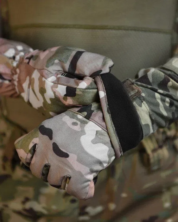Тактичні військові зимові рукавиці на флісі Soft Shell мультикам М L XL — фото 5
